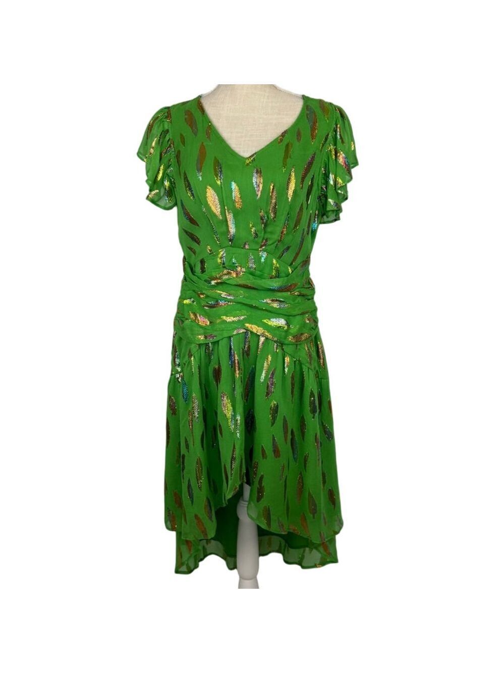 Ciebon Midi Dress Women's M High-Low Sparkly Green Fit & Flare Mermaidcore